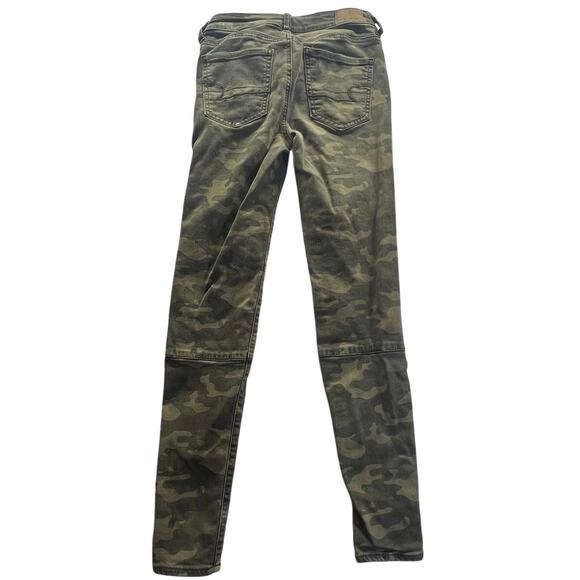 American Eagle Jeans Womens Size 0 Green Camo Hi Rise Jeggings Super Stretch - Picture 2 of 8
